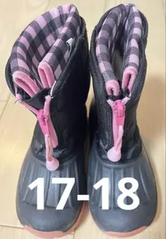 子ども用防水スノーブーツ 黒/ピンク　17-18cm