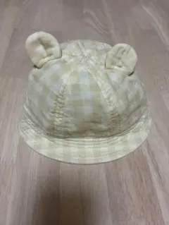 곰 귀와 양산 가리개가 달린 격자 무늬 아기 모자