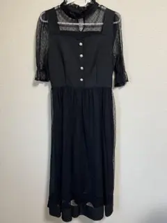 oneway ワンウェイ 黒ワンピース レース袖フレアワンピース ボタン　M