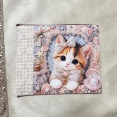 フラットポーチ うさぎとねこ柄 レモン 両面パネル ❤️ハンドメイド