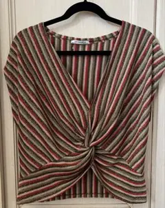 ZARAストライプ Vネック サマーニット　ノースリーブ トップス