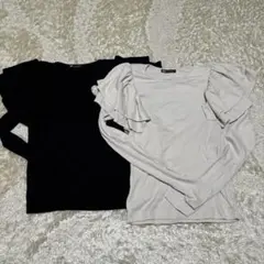 ZABA フリル袖カットソー 黒とアイボリー 2色セット