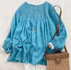 美品　アーバンリサーチドアーズ　コットンボイル配色シャーリングブラウス