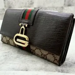 良品 グッチ GGキャンバス シェリーライン インターロッキング 財布 長財布