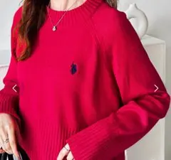 【US.ポロ アッセン】ショート丈ニット　ピンク　ワンポイント刺繍　レディース