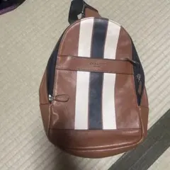 Coach ブラウンレザー ストライプ ショルダーバッグ