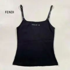 FENDI フェンディ リブ ロゴ キャミソール ブラック M イタリア製