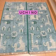 ウチノ　フェイスタオル　マーチ　動物柄　ブルー　北欧