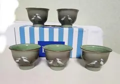 有田焼　福幸窯　幽玄さぎ　白鷺の絵柄 湯飲み 5個セット　煎茶碗