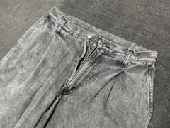 グレー ダメージ加工 ハイウエスト ワイドレッグデニム