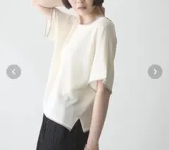配色パイピング 半袖ニットカットソー オフホワイト　チャオパニックティピー