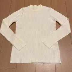 白アイボリー 系カラー リブ編み 長袖セーター Mサイズ