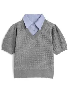 試着のみGRL♡2way襟付リボンケーブル編みニットトップス♡F