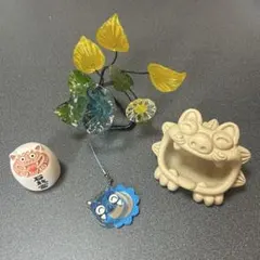 沖縄☆琉球ガラス　花　シーサー　(鏡オマケ