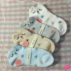 【レディースソックス４足】₍˄•༝•˄₎◞✩︎猫耳付きデザインなめらかタッチ新品