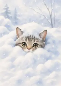 【3枚で1200円】☆雪と子猫 アートポスター