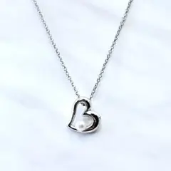 美品 TASAKI タサキ ダイヤ オープンハート ネックレス シルバー #17 