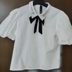 ZARA ビジュー付き パフスリーブ ブラウス ホワイト S