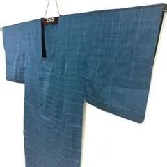 5k2717 雨コート　正絹　単衣　紺　青　柄物　和装コート　着物