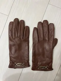 ラルフローレン　ブラウンレザー手袋 金属ロゴ付き