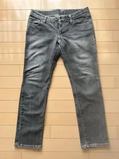 古着　ブラックデニム　スリムパンツ　ローライズ　moussy