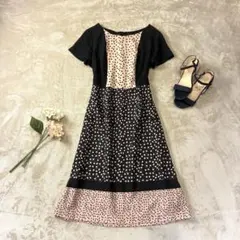 A251◾︎ ローラアシュレイ ドット柄Aラインワンピース バイカラー 半袖 9