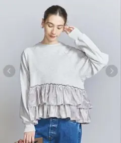 BEAUTY&YOUTH スウェット×ベロアティアード プルオーバー