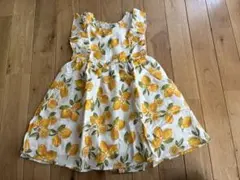 新品 女の子 キッズ 肩フリル レモン柄 ワンピース ノースリーブ 120センチ