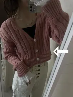 ♥ SHEIN ニット カーディガン ピンク ショート丈 vネック