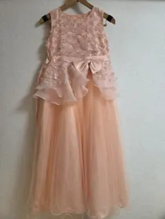 ピンク フラワー刺繍 リボン付きドレス150～160