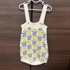 80cm ベビーロンパース 花柄ニットロンパース アイボリー 韓国ベビー服