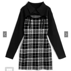 GRL チェック柄フロントオープンリボンニットミニワンピース L ru1373