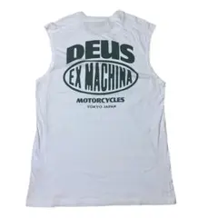 デウスエクスマキナTシャツカットオフノースリーブ白ヴィンテージバイクDEUS