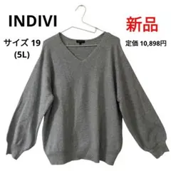 【新品】INDIVI 洗えるラメVネックニット 大きいサイズ 5L グレー