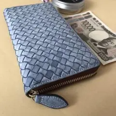 ネイビー ハンドメイド ブライドレザー ヌメ革本革 編み込み メンズ