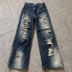 LAQUA GEM ダメージデニム ワイドパンツ size23