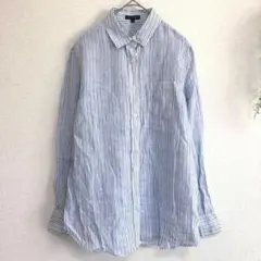 インディヴィ 長袖リネンシャツ ストライプ柄 シンプル カジュアル トップス 青