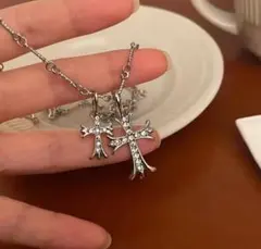 専用【新商品G10】十字架ネックレス2連　シルバー