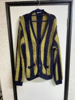 ABA-HOUSE ストライプカーディガン ネイビー/イエロー　Lぐらい
