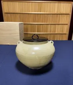 水指□新渡馬水指 道光年製 中国華南 民窯 漆器蓋 箱付き 時代物 骨董