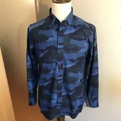 メンズ【美品 トミーヒルフィガー】紺緑 L ボタンダウン シャツ カモフラージュ