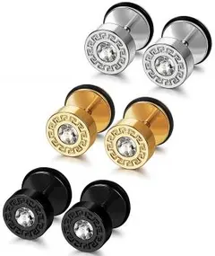 ピアス３色６ペアセット！ジルコニアダンベル仕様