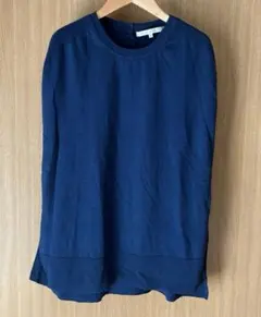 LILASIC ネイビー クルーネック フレンチスリーブニット