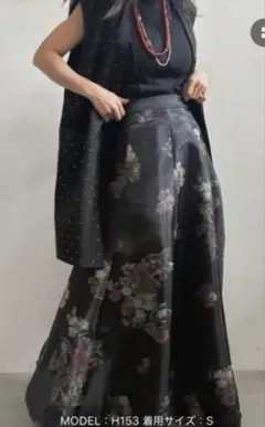 Ameri FLOWER ORGANDY FLARE SKIRT黒