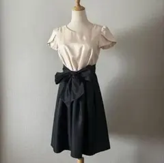 【極美品】結婚式 お呼ばれ バイカラーワンピース ウエストリボン ボレロセット