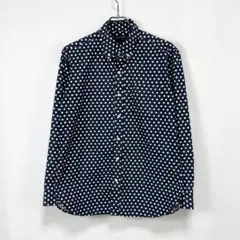 LANDS' END 長袖シャツ ドット柄 水玉 紺×白 テーラードフィット M