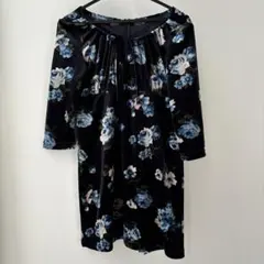 【美品】花柄ベルベット風チュニック 五分丈