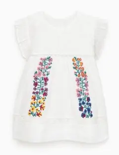 ザラベビー　白　フラワー刺繍ワンピース　チュニック　ブラウス　80センチ