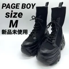 未使用 PAGEBOYページボーイ レースアップソックスブーツ 厚底 黒