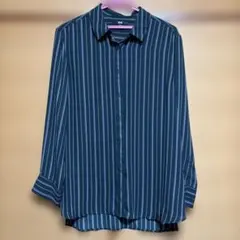 R*k様 UNIQLO ストライプ柄 長袖シャツ ダークグリーン系 XL